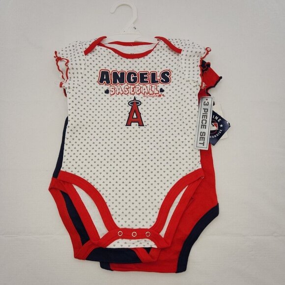 Los Angeles Angels Official MLB Baby 12 Months 3 Piece Creeper Bodysuit Set - Picture 1 of 5